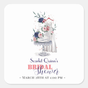 Modern watercolor white wedding gown with cake square sticker