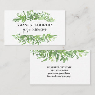 Modern Watercolor wild meadow green foliage Business Card