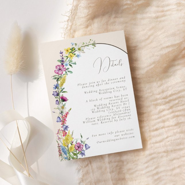 Modern Watercolor Wildflower Arch Wedding Details Enclosure Card (Creator Uploaded)