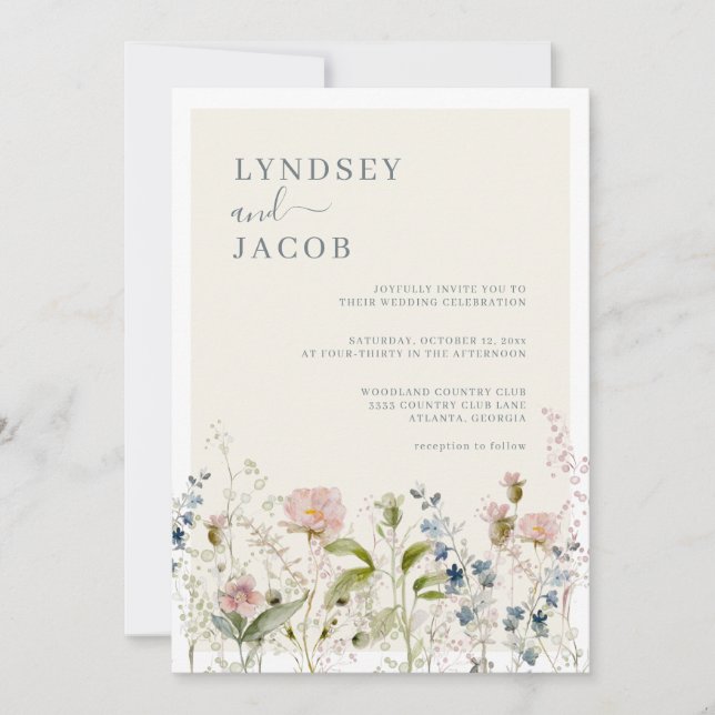 Modern Watercolor Wildflower Floral Wedding Invitation (Front)