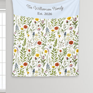 Modern Watercolor Wildflower Pattern Personalised Fleece Blanket