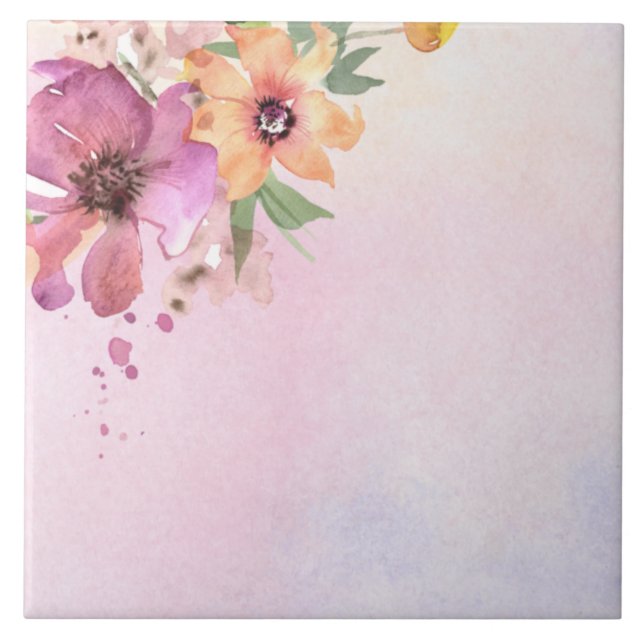 Modern watercolor wildflowers cute purple  tile (Front)