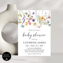 Modern Watercolor Wildflowers Floral Baby Shower