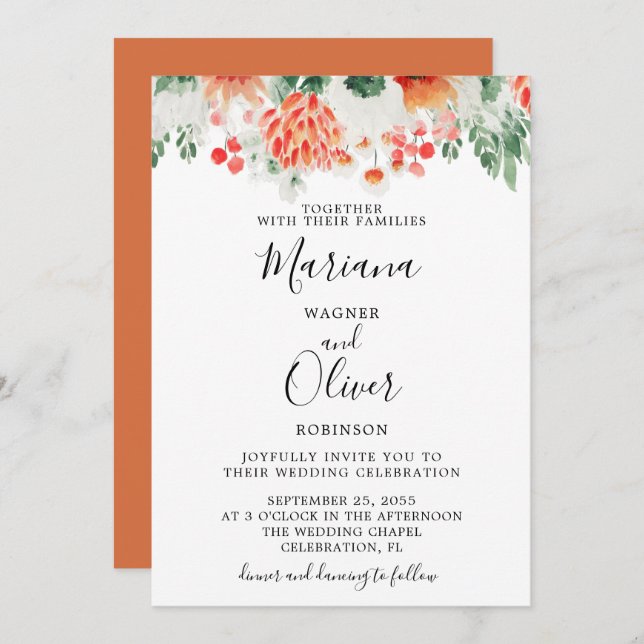 Modern Watercolor Wildflowers Floral Invitation (Front/Back)
