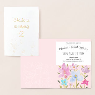 Modern Watercolor Wildflowers Illustration Foil Card