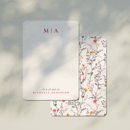 Modern Watercolor Wildflowers Pink Monogram & Name Card