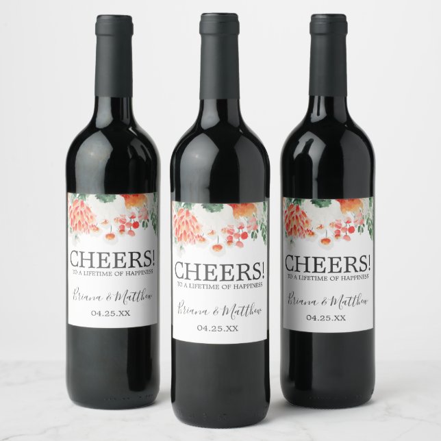 Modern Watercolor Wildflowers Trendy Floral Wine L Label (Bottles)