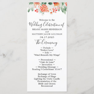 Modern Watercolor Wildflowers Wedding Program Programme