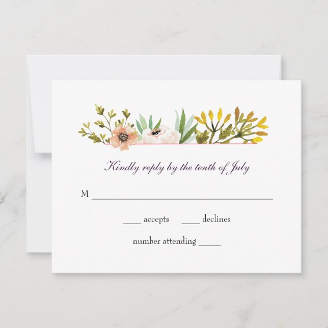 Modern Watercolor Wildflowers Wedding RSVP Card (Front)