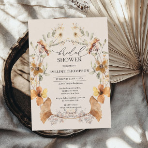 Modern watercolor wildflowers wreath autumn invitation
