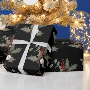 Modern Watercolor Winter Mistletoe Red Green Wrapping Paper