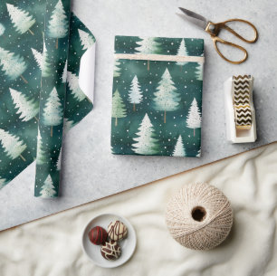 Modern Watercolor Winter Pine Green Tree Christmas Wrapping Paper