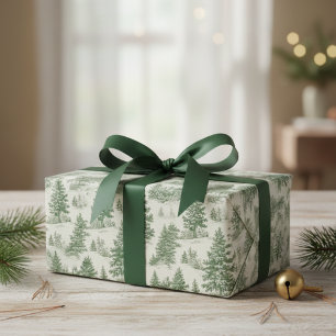 Modern Watercolor Winter Pine Green Tree Christmas Wrapping Paper