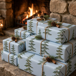 Modern Watercolor Winter Pine Tree Light Blue  Wrapping Paper