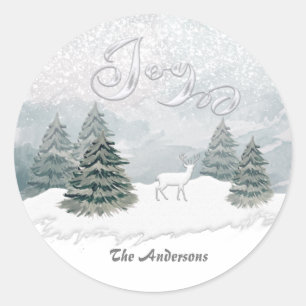 Modern Watercolor winter scene joy Classic Round Sticker
