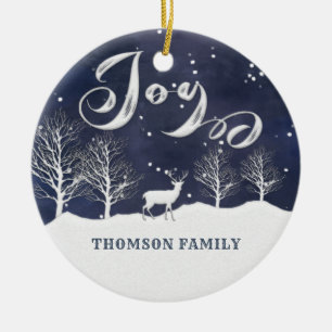 Modern watercolor Winter scene Joy Holiday  Ceramic Tree Decoration