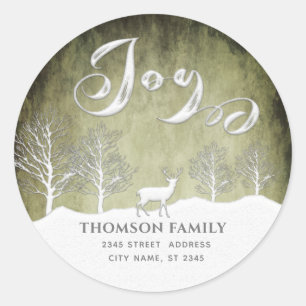 Modern watercolor Winter scene Joy Holiday Classi Classic Round Sticker