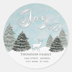 Modern watercolor Winter scene Joy Holiday Classic Classic Round Sticker
