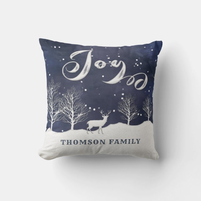 Modern Watercolor winter scene joy personalised Cushion (Front)