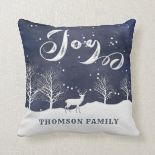 Modern Watercolor winter scene joy personalised Cushion