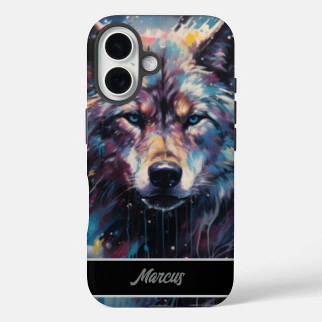 Modern Watercolor  Winter Wolf Customisable Name  Case-Mate iPhone Case (Back)
