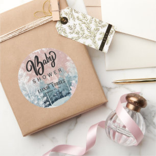 Modern Watercolor Winter Wonderland Baby Shower Classic Round Sticker