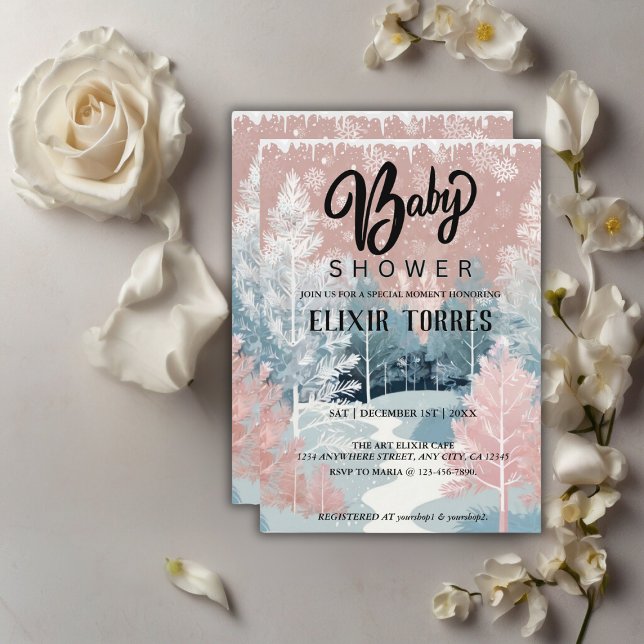 Modern Watercolor Winter Wonderland Baby Shower Invitation (Creator Uploaded)
