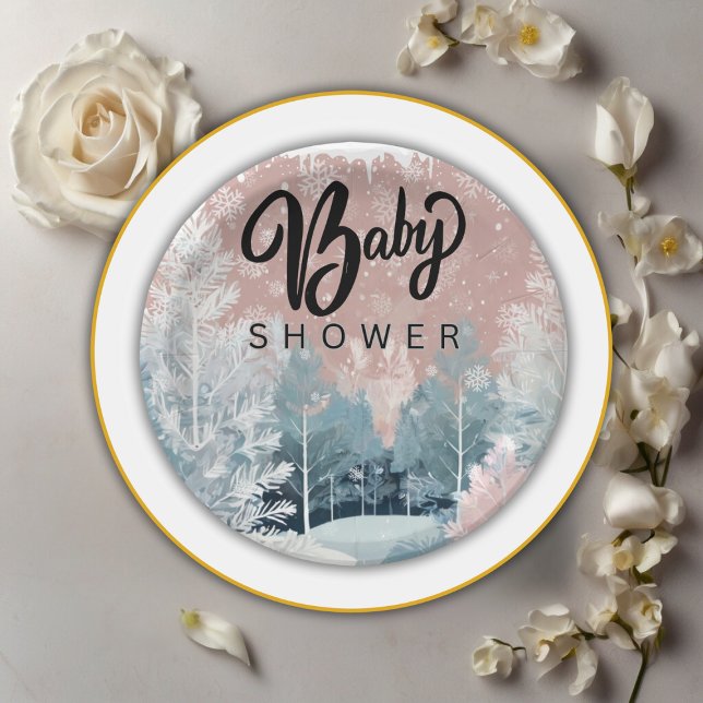 Modern Watercolor Winter Wonderland Baby Shower Paper Plate (Creator Uploaded)