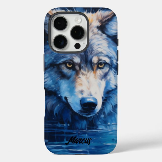 Modern Watercolor Wolf Customisable Name  Case-Mate iPhone Case (Back)