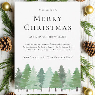 Modern Watercolor Woodland Business Christmas Holiday Card