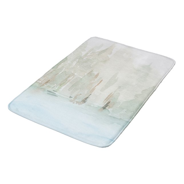Modern Watercolor Woodland Scene Bath Mat (Angled)