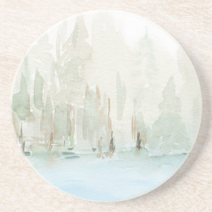 Modern Watercolor Woodland Scene  Coaster