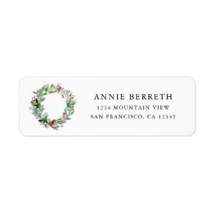 Modern Watercolor Wreath Evergreen Berries Holiday