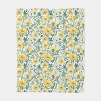 Modern Watercolor Yellow Dandelions Floral Pattern Fleece Blanket