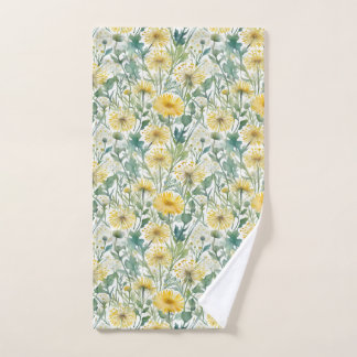 Modern Watercolor Yellow Dandelions Floral Pattern Hand Towel