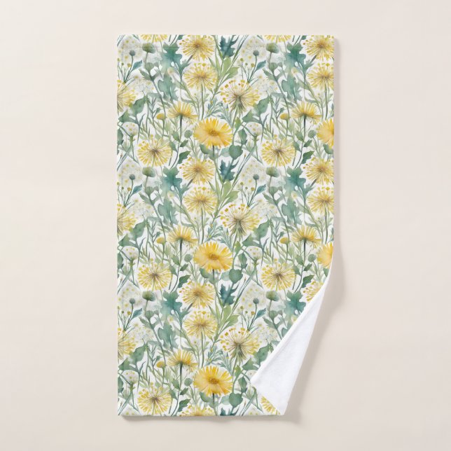 Modern Watercolor Yellow Dandelions Floral Pattern Hand Towel (Hand Towel)