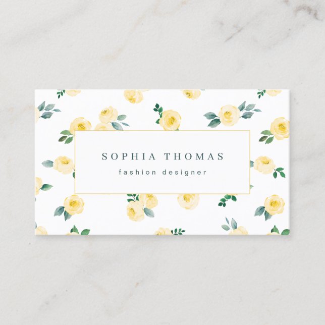 Modern watercolor yellow floral professional business card (Front)