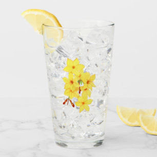 Modern Watercolor Yellow Jasmine Flower Glass Cup
