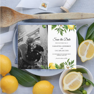 Modern Watercolor Yellow Lemons & Leaf  Announcement Postcard