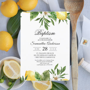 Modern Watercolor Yellow Lemons & Leaf  Invitation