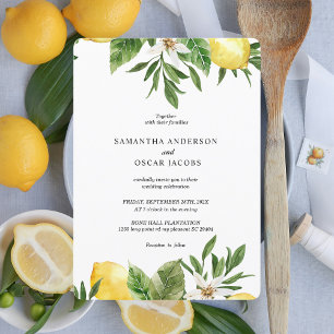 Modern Watercolor Yellow Lemons & Leaf  Invitation