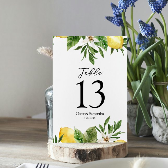 Modern Watercolor Yellow Lemons & Leaf  Table Number (Creator Uploaded)