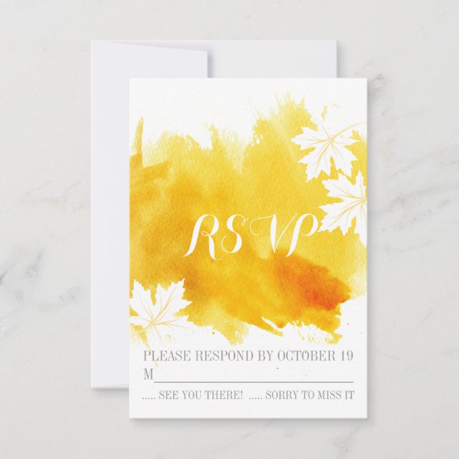 Modern watercolor yellow wedding RSVP reply Card (Front)