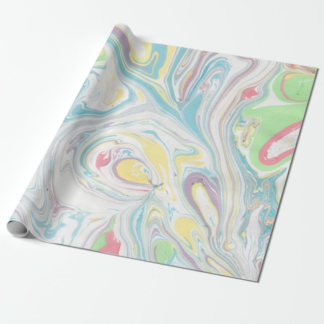 Modern Watercolors Colourful Marble Swirls Wrapping Paper (Unrolled)