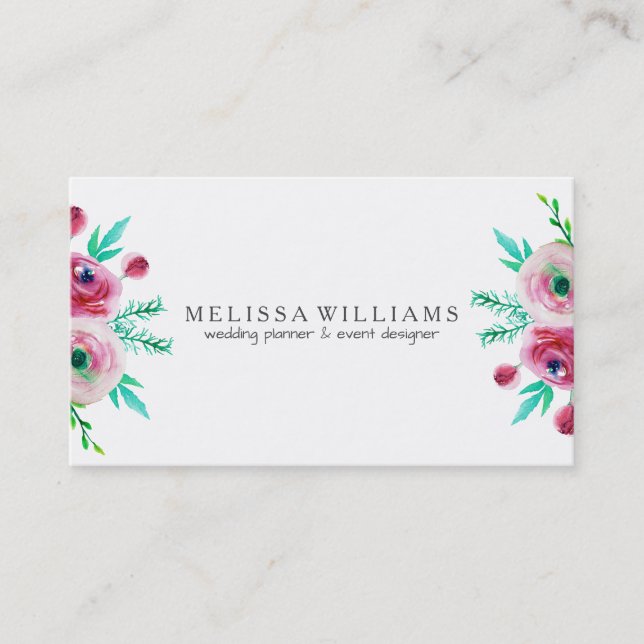 Modern Watercolors Flowers Bouquet Business Card (Front)