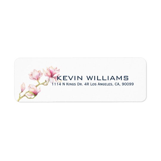 Modern Watercolors Pink Magnolia Return Address Label