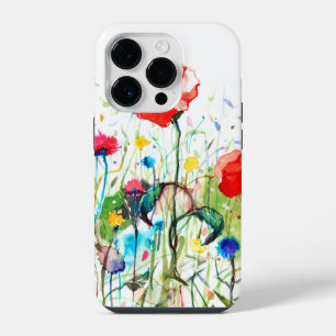 Modern Watercolors Red Poppy's & Spring Flowers iPhone 14 Pro Case