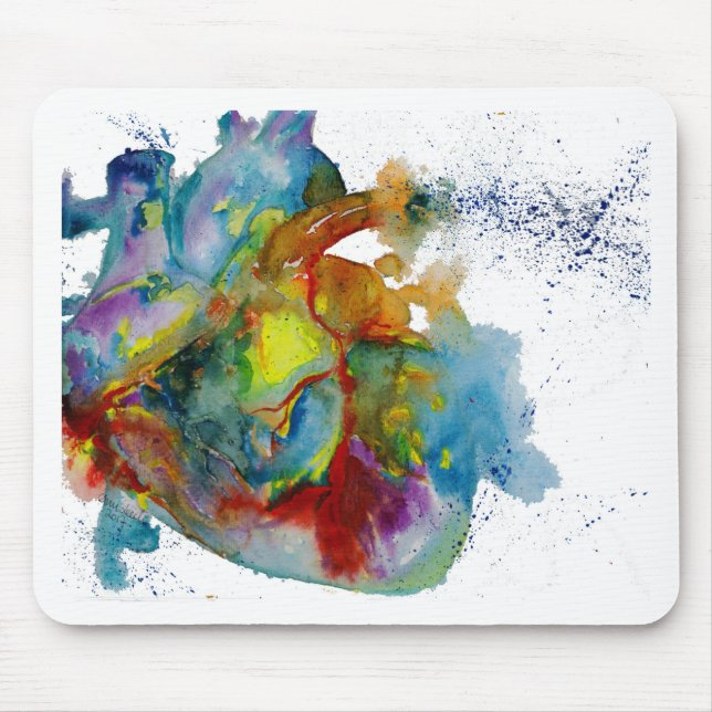 Modern Watercolour Anatomical Heart Mouse Mat (Front)