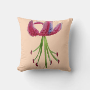 Modern watercolour art Fuchsia pink lily flower Cushion