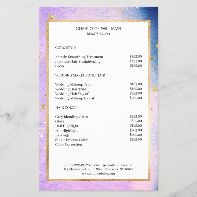 Modern Watercolour Blau Pink Gold Flyer (Front)